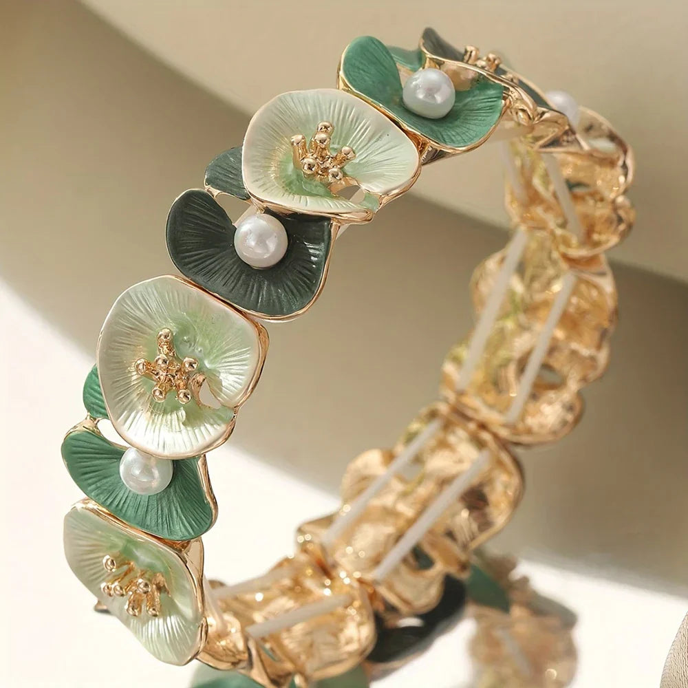 Bracciale Vintage con Fiori Verdi e Margherite