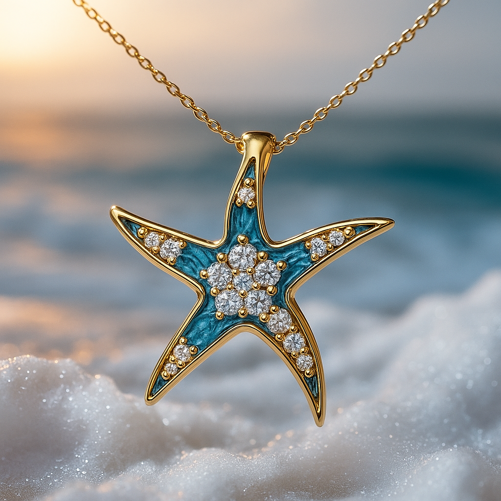 Collana con Stella Marina-Mare in Blu Luminoso e Opale