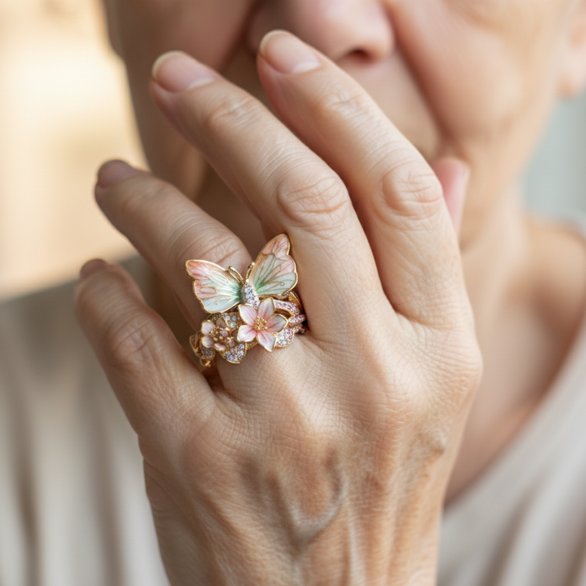 Anello Luminoso a Farfalla dalla Natura con Zircone