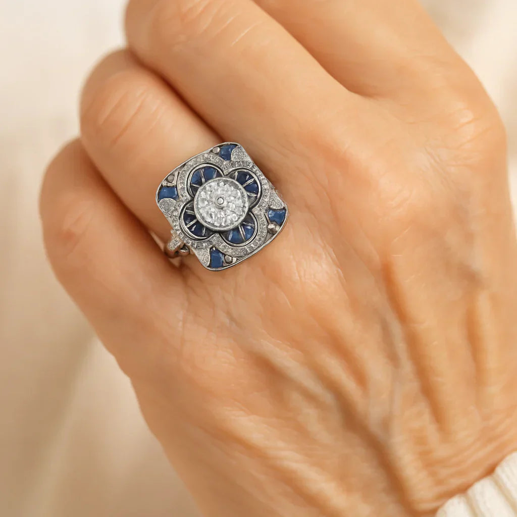 Anello Retro in Argento con Zirconia Blu