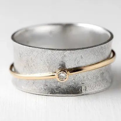 Anello Retro in Argento con Zirconia e Filo d'Oro