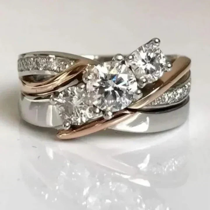 Anello Retro in Oro e Argento con Zirconio