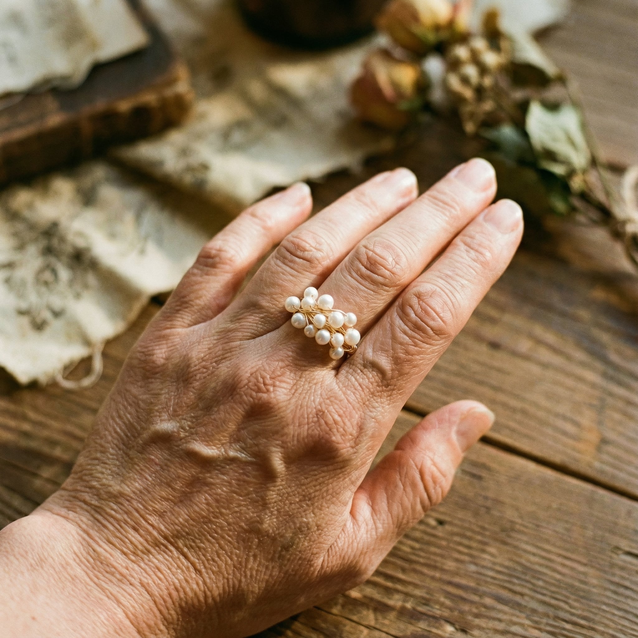 Anello retrò con nidi di perle
