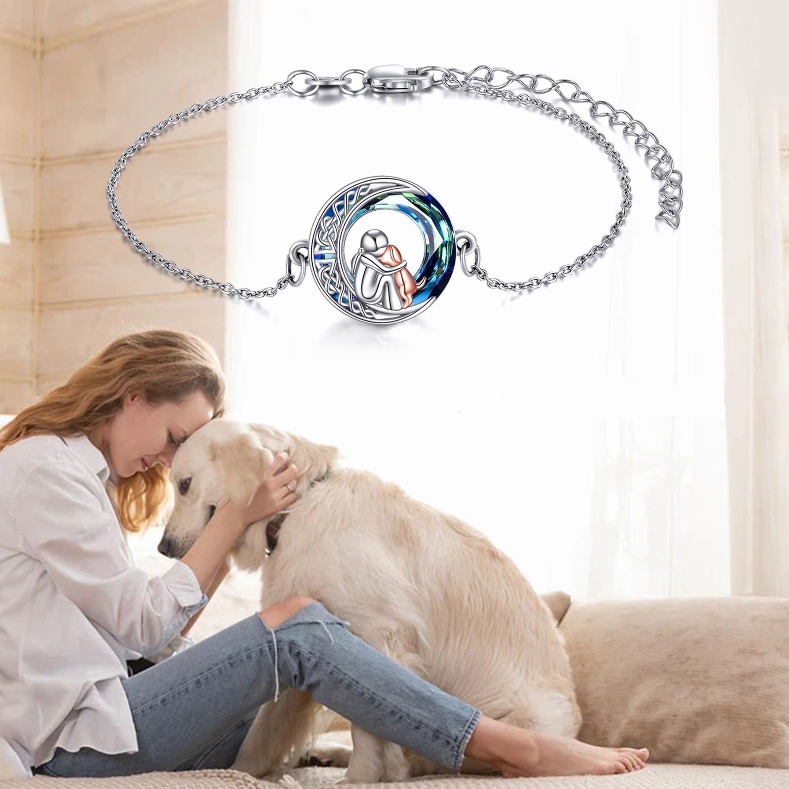 Bracciale Regolabile con Ciondolo a Forma di Cane in Argento
