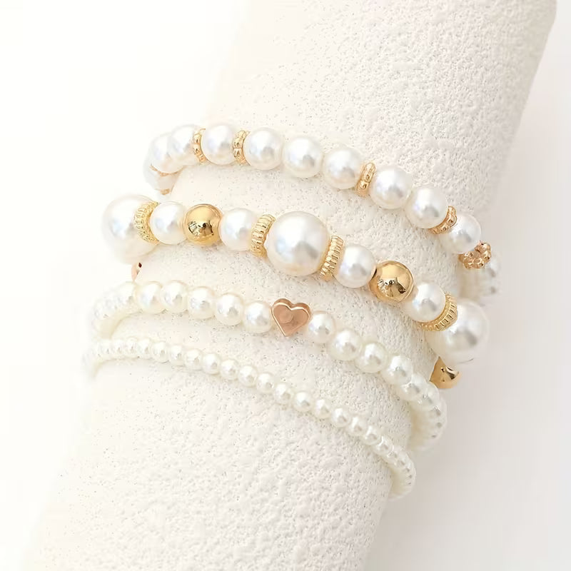 Set di Bracciali in Perle Bianche