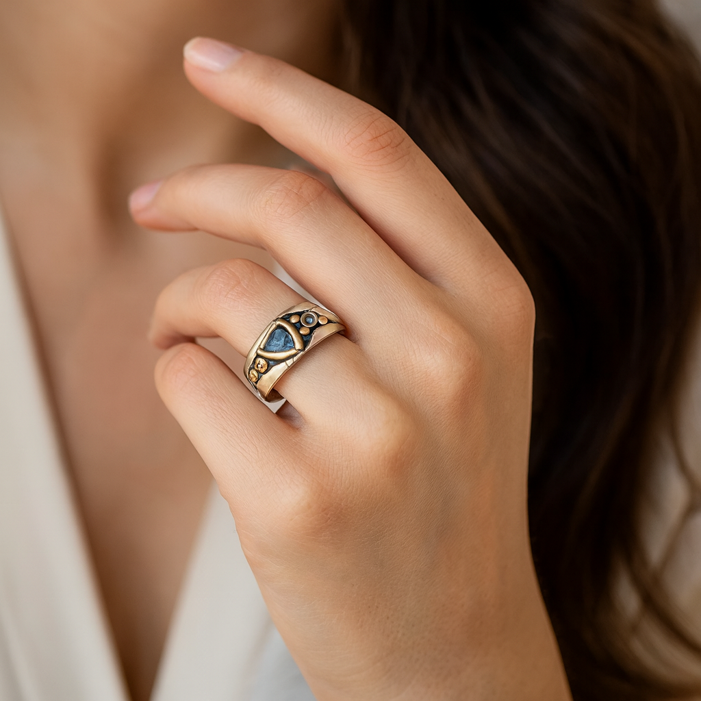 Leonie Anello Vintage con Cristallo Blu