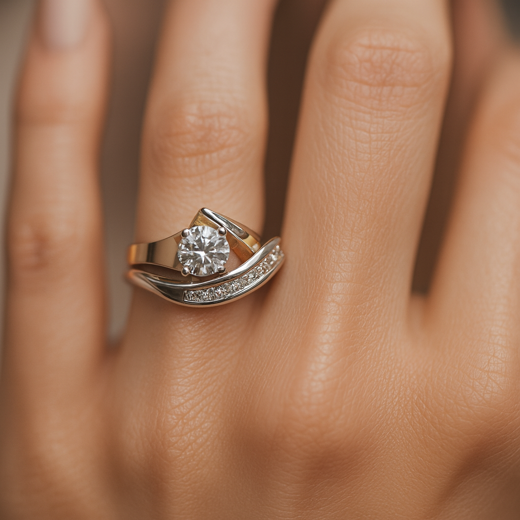 Carlotta - Anello Vintage Zircone in Oro e Argento