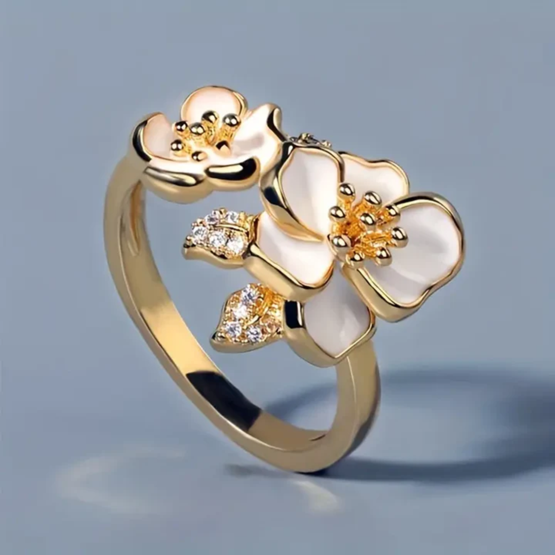 Anello Oro con Fiore Bianco