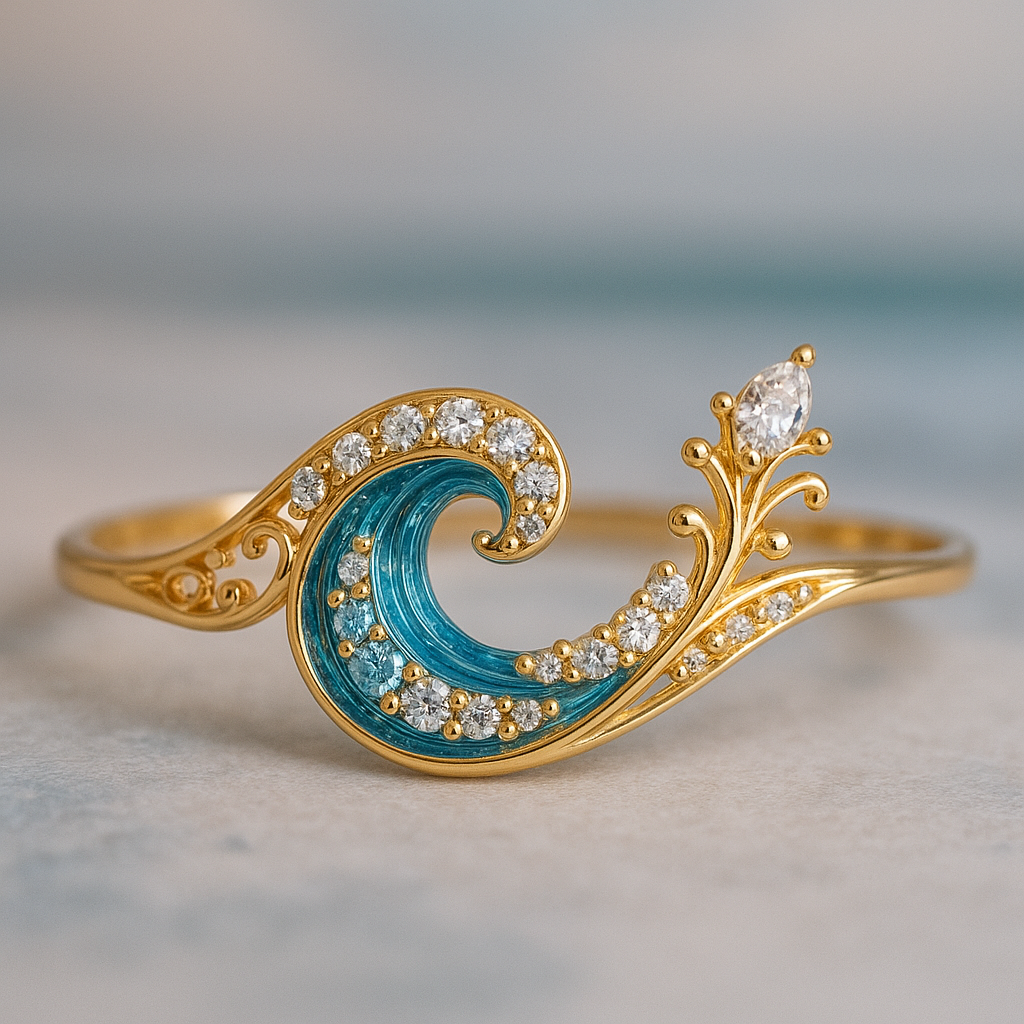 Anello “Onda dell'Oceano” con Cristallo Luminoso