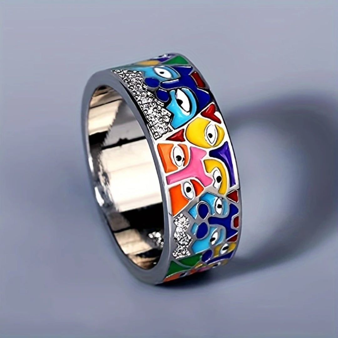 Anello in argento con occhi multicolori