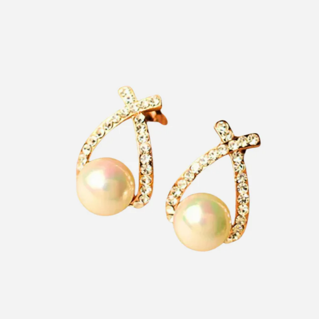 Orecchini con Perla e Cristalli Intrecciati