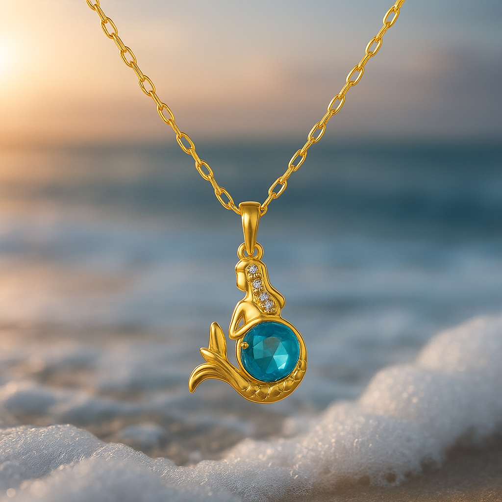 Collana d'Oro Sirena con Cristallo Blu