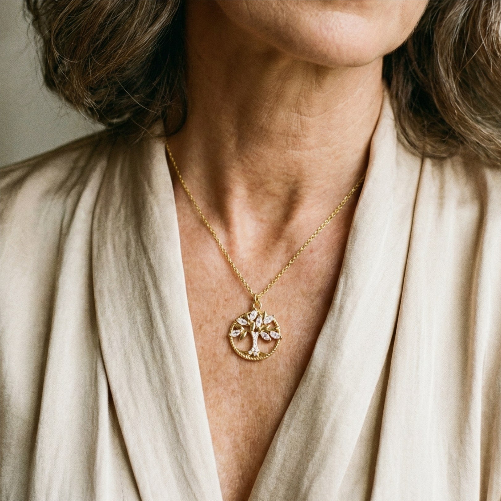 Collana Albero della Vita con Zircone in Oro