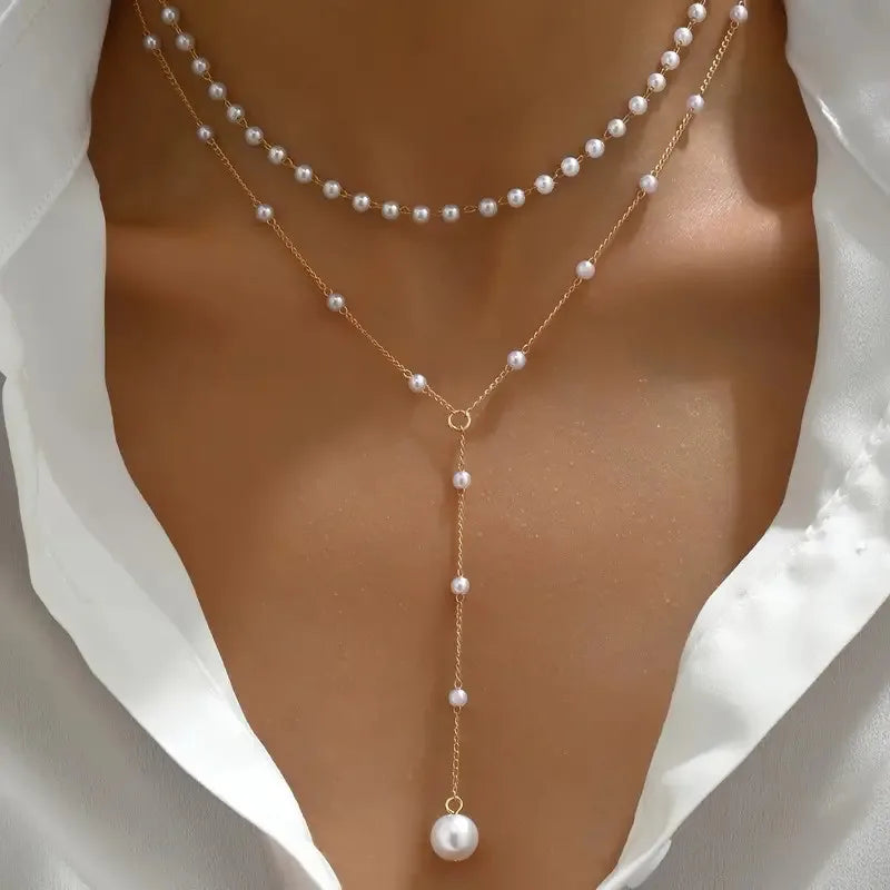 Collana a Due Fili con Perle e Pendenti