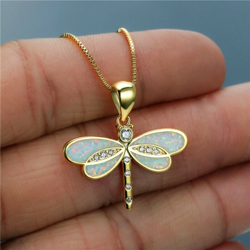 Collana Libellula in Oro con Opale