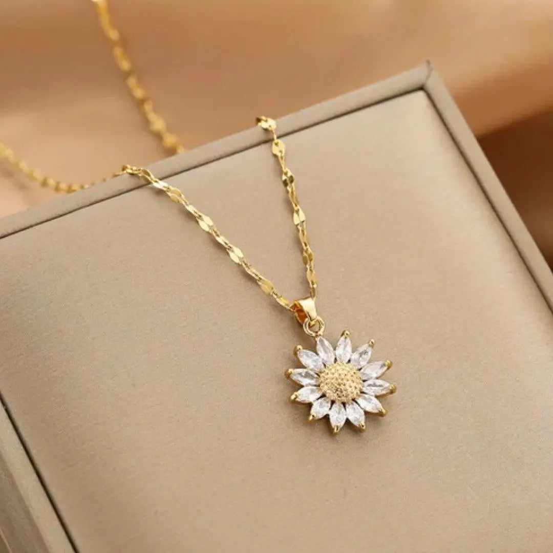 Collana con Girasole in Cristallo dorato