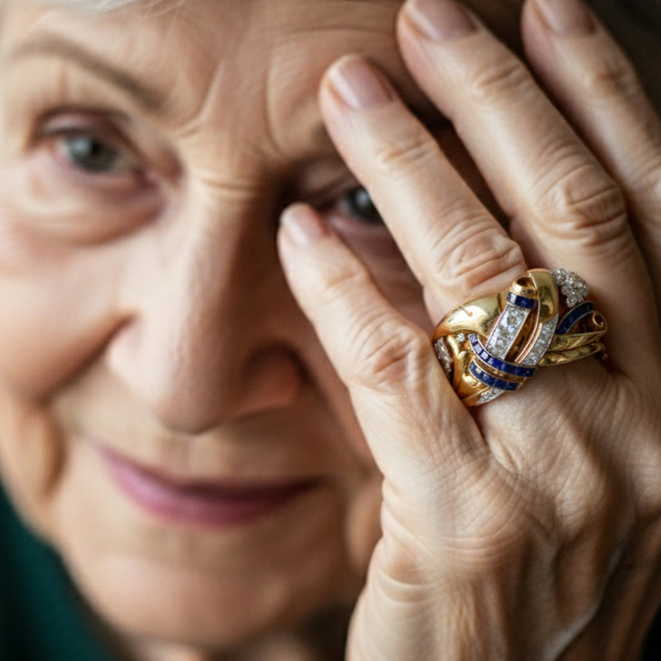 Mari - Anello retrò in oro con zirconia blu