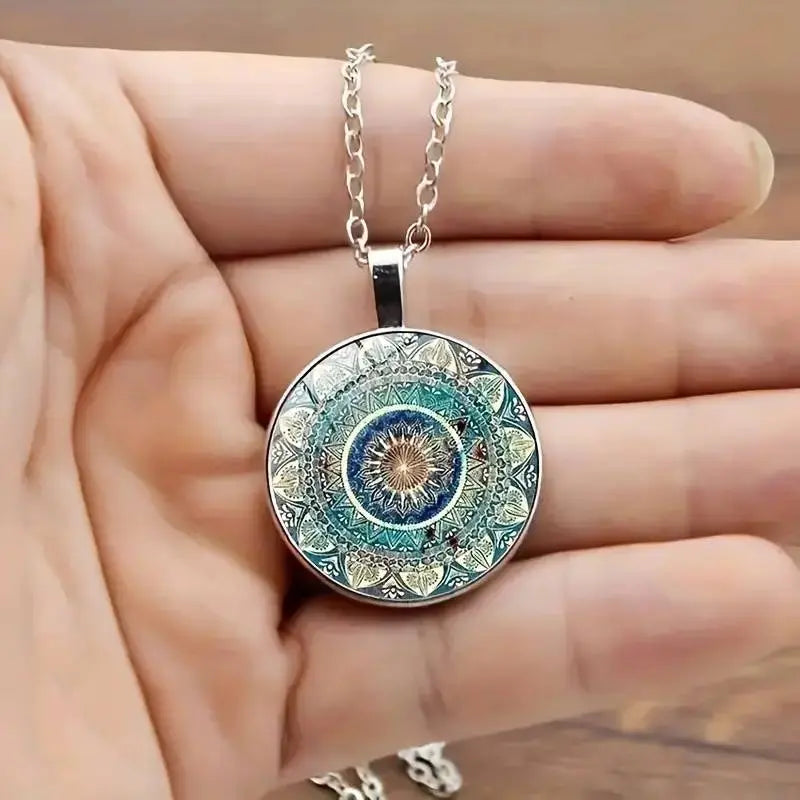 Collana rotonda retrò con mandala blu