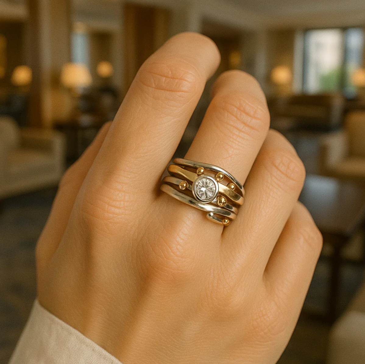 Štěpánka - Anello vintage in oro con zirconia integrata