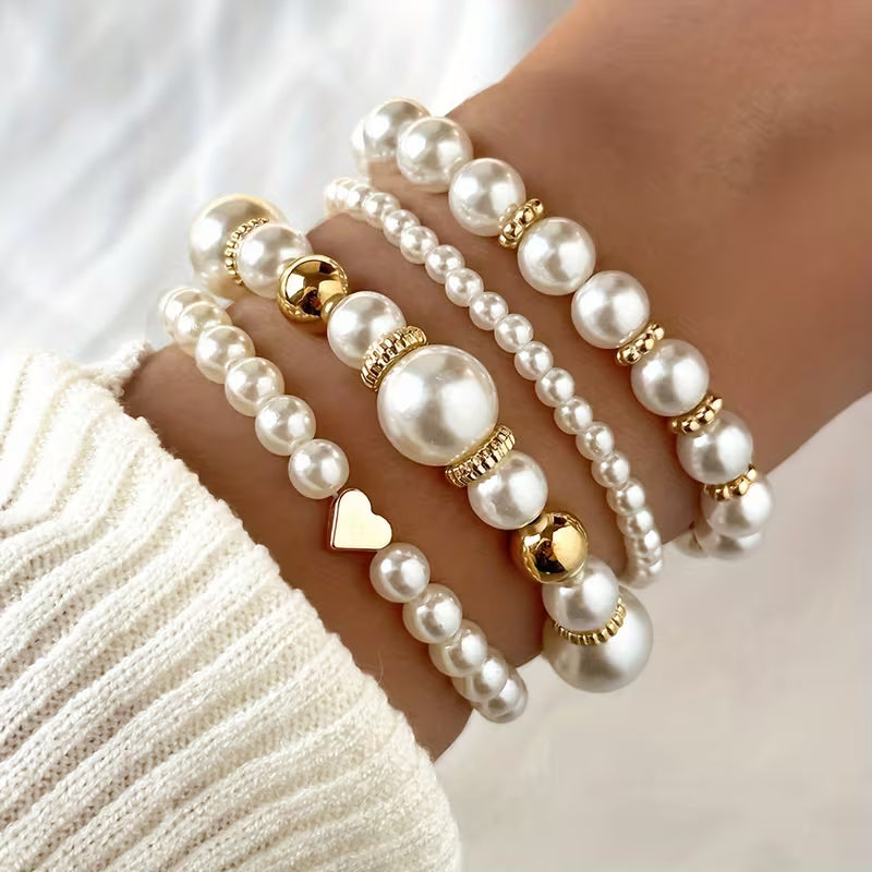 Set di Bracciali in Perle Bianche