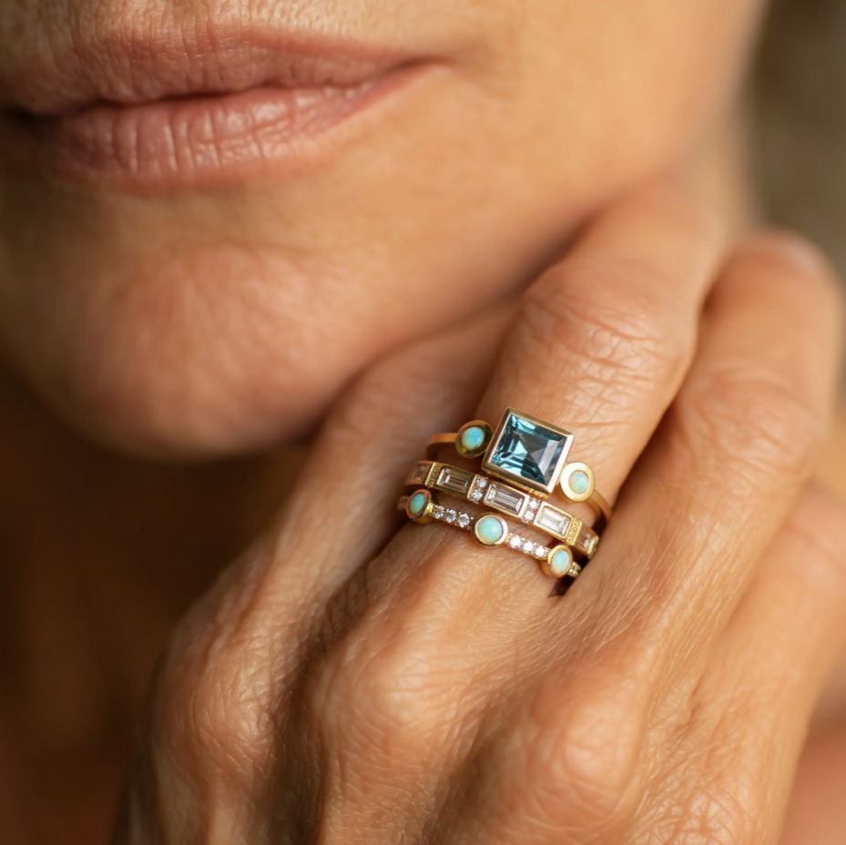 Herta - Set di Anelli Vintage con Cristallo Blu