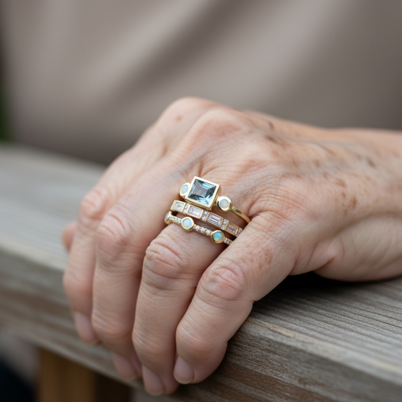 Herta - Set di Anelli Vintage con Cristallo Blu