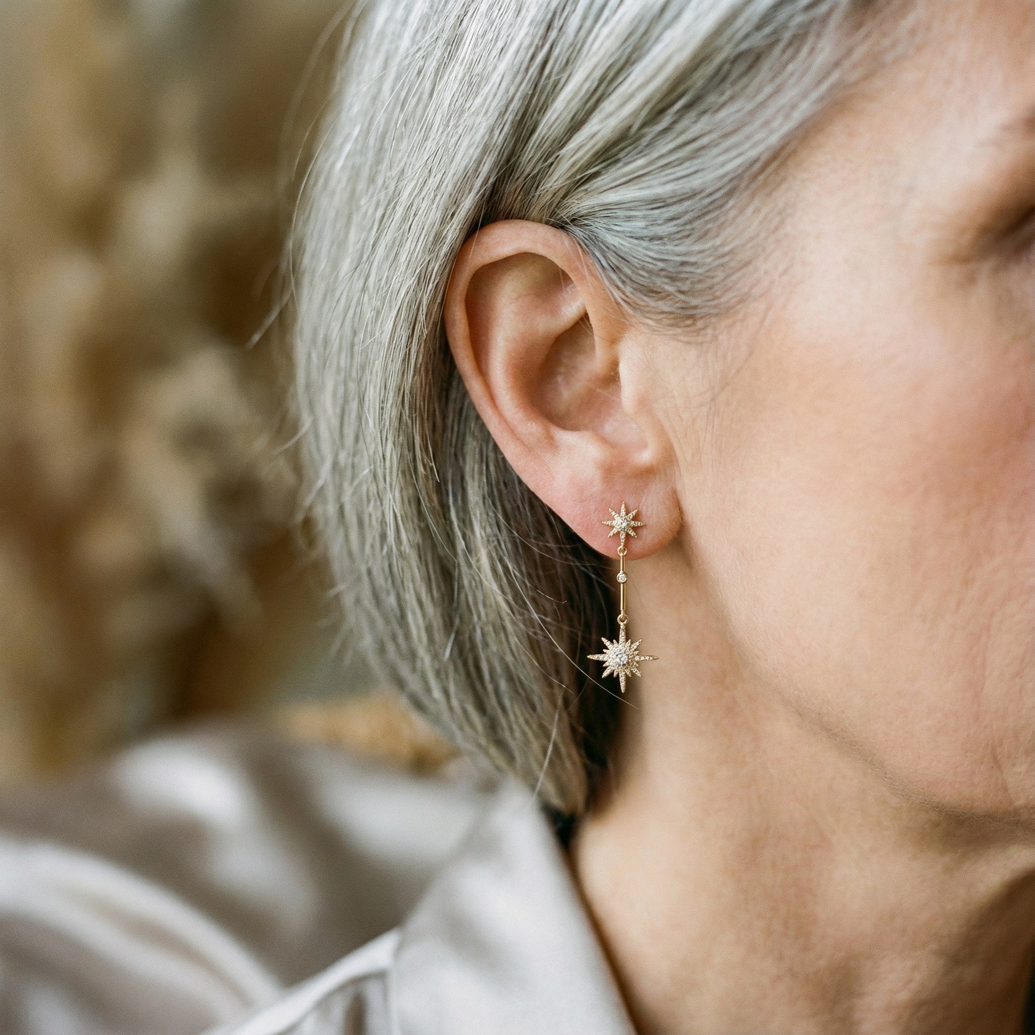 Orecchini Vintage Oro con Stella in Cristallo