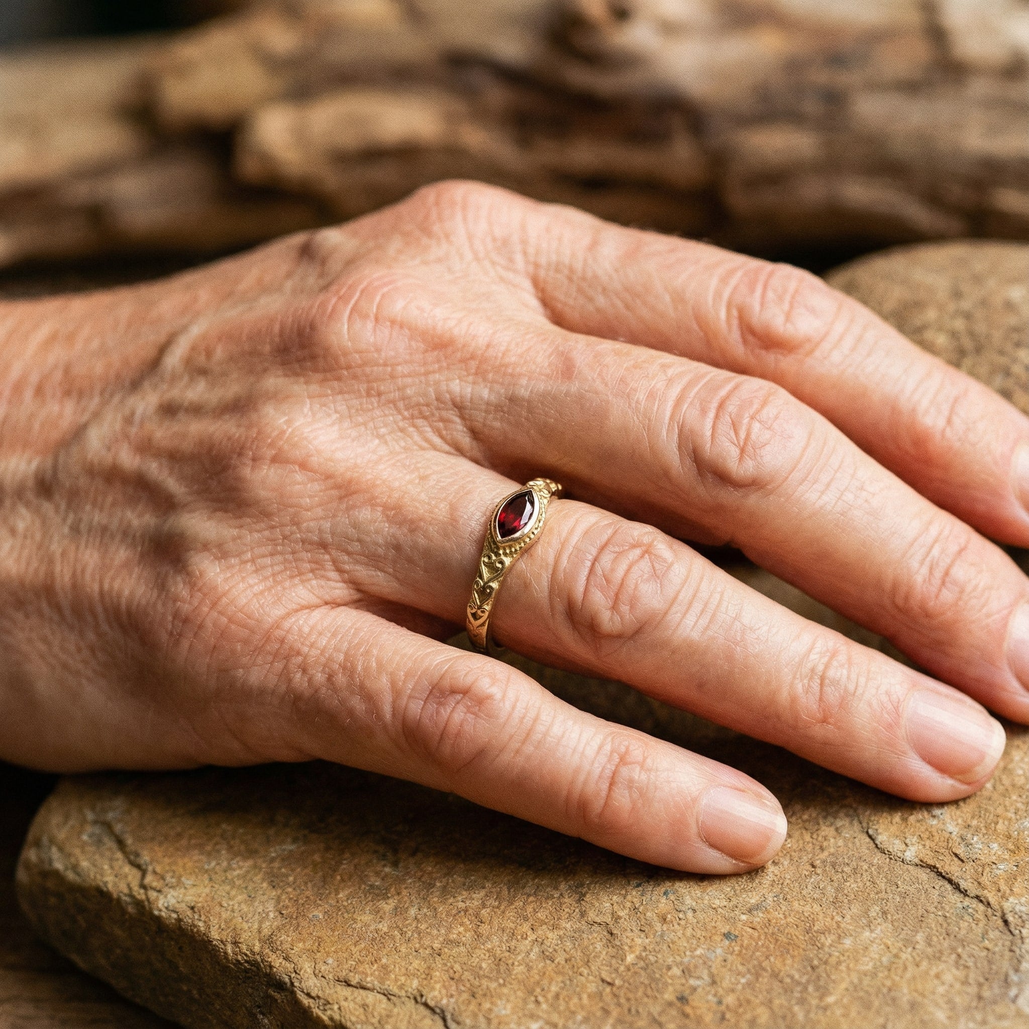 Anello Vintage Oro con Cristallo Rosso