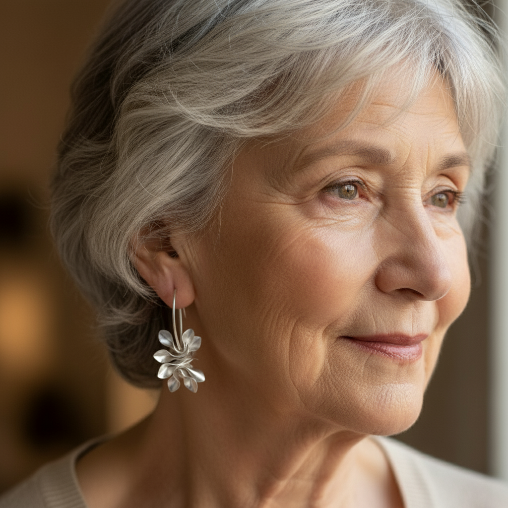 Orecchini vintage in argento con fiori irregolari